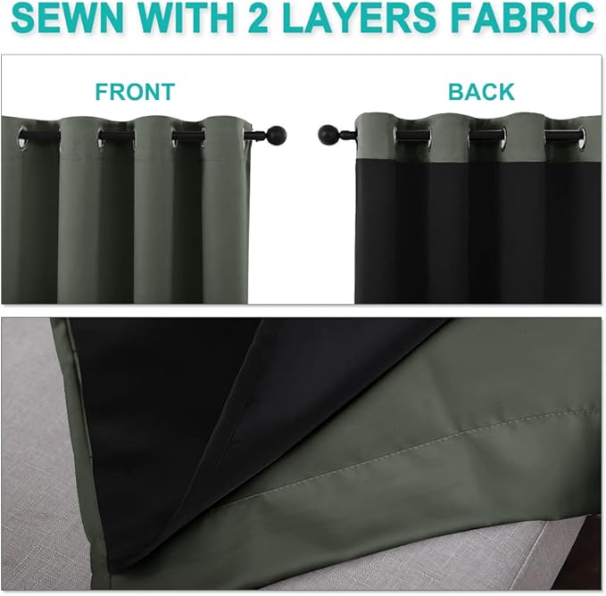 NICETOWN Dark Mallard Blackout Curtains 80 inches Long, Full Light Blocking Drapes with Black Liner for Nursery, Thermal Insulated Draperies for Hall, Villa (2 Pieces, 42" Wide Each Panel)