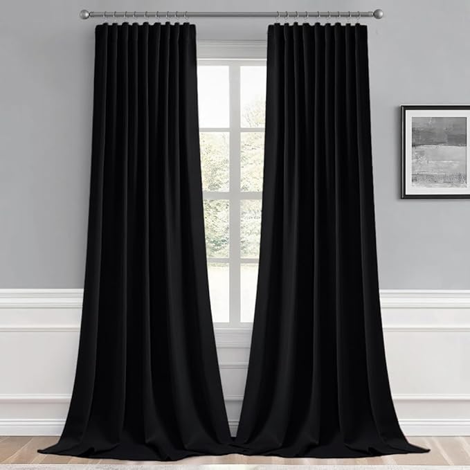 MIULEE Back Tab Blackout Curtains 120 Inch Long 2 Panels Set for Living Room Bedroom Privacy, Halloween Black Rod Pocket/Pinch Pleated Extra Long Thermal Insulated Room Darkening Light Blocking Drapes