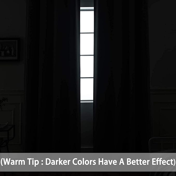 Yakamok Blackout Curtains Room Darkening Thermal Insulated Window Panels,Solid Grommet Top Drapes for Bedroom/Living Room(62Wx96L, Black, 2 Panels)