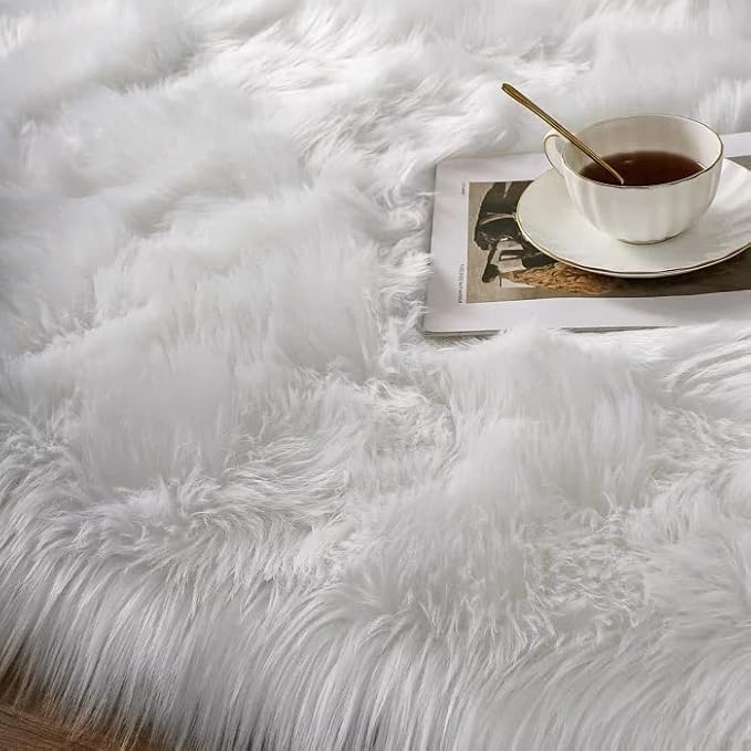 ORINOVA White Shag Rugs for Living Room 9x12 Area Rugs for Bedroom Large Washable Furry Faux Sheepskin Fluffy Fur Rug for Nursery Rectangle Rug