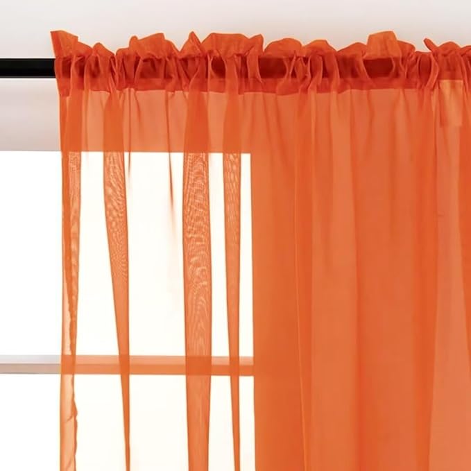 SpaceDresser Burnt Orange Sheer Curtains 4 Panels Rod Pocket Semi-Sheer Curtain 90 Inches Long Light Filtering Voile Window Drapes for Bedroom Living Room Kitchen, Each 52W x 90L