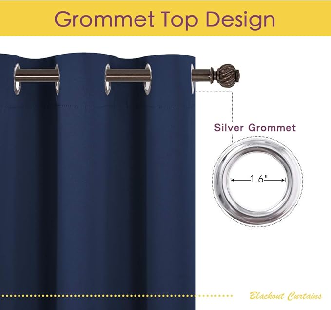 NICETOWN Blackout Curtain Panels, Window Treatment Energy Saving Thermal Insulated Solid Grommet Blackout Drapes/Draperies (Navy, 1 Pair, 70 by 84-inch)