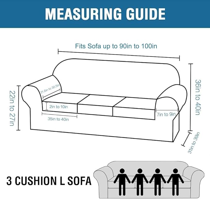 H.VERSAILTEX 4 Piece Stretch Sofa Covers for 3 Cushion Couch Covers for Living Room Furniture Slipcovers (Base Cover Plus 3 Seat Cushion Covers) Thicker Jacquard Fabric (Large Sofa, Sage)