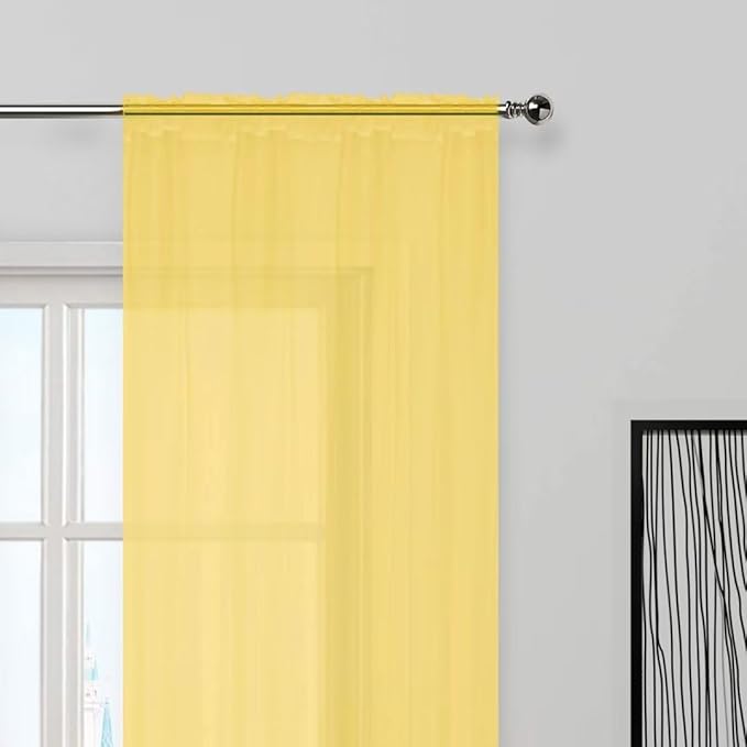 SpaceDresser Sheer Voile Window Treatment Rod Pocket Curtain Panels for Kitchen Bedroom Living Room Drapes Sunlight Filtering Privacy Semi Home Decor Assorted Colors Sizes (Yellow, 52 W x 72 L)