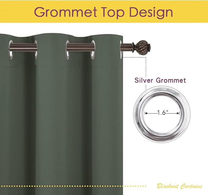 NICETOWN Thermal Insulated Curtains Blackout Draperies, Dark Mallard, Window Treatment Solid Grommet Room Darkening Drape Panels for Bedroom (Set of 2, 70 by 54 inches Long)