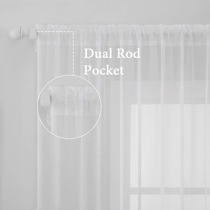 MIULEE 2 Panels Solid Color White Sheer Window Curtains Elegant Window Voile Panels/Drapes/Treatment for Bedroom Living Room (54 X 54 Inches White)