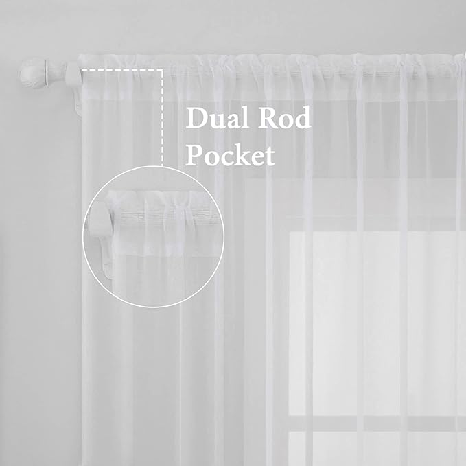 MIULEE White Sheer Curtains 96 inches Long Window Curtains 2 Panels Solid Color Elegant Window Voile Panels/Drapes/Treatment for Bedroom Living Room (54 X 96 Inches White)