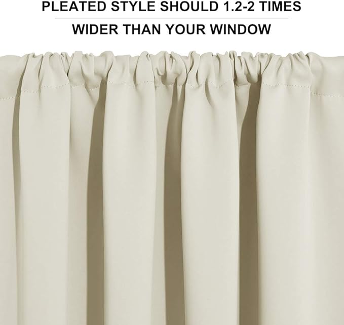 RYB HOME Short Curtains for Small Window, Sunmmer Heat Light Blocking Privacy Protection Curtains for Sunroom Laundry Room Stair Window, Width 52 by Length 36, Beige, Set of 2