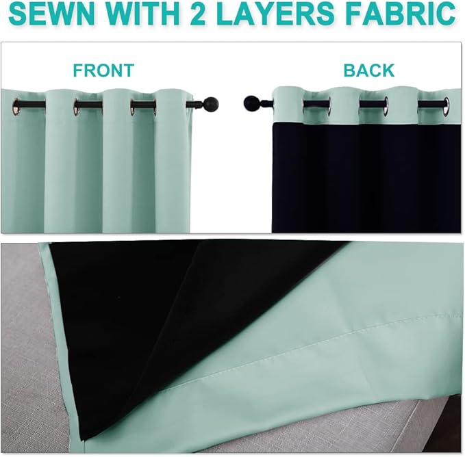 NICETOWN 100% Blackout Window Curtain Panels, Full Light Blocking Drapes with Black Liner for Nursery, 72-inch Drop Thermal Insulated Draperies (Aqua Blue, 2 Pieces, 46-inch Wide Per Panel)