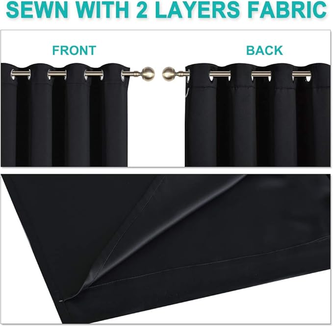 NICETOWN High-End Thermal Curtains, Full Blackout Curtains 90 Inches Long for Dining Room, Soundproof Window Treatment Drapes for Hall Room, Black, 46" Wide Per Panel, Set of 2 Panels