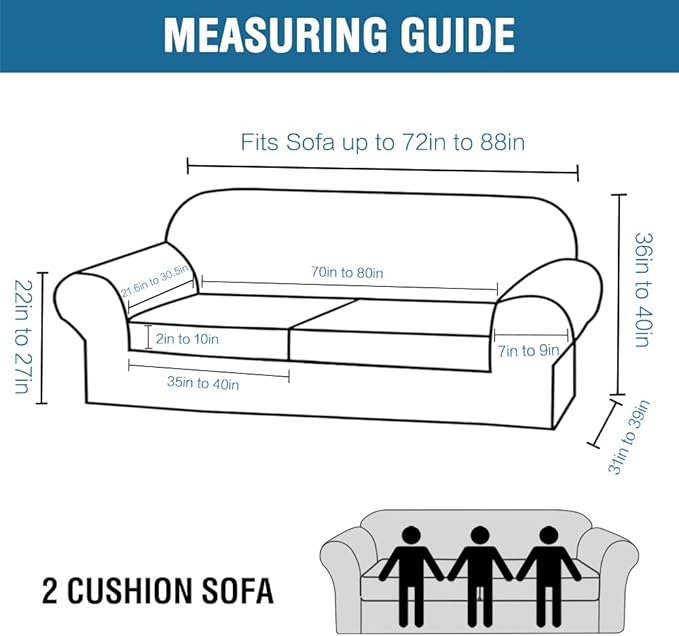 H.VERSAILTEX 3 Piece Stretch Sofa Covers for 2 Cushion Sofa Couch Covers for Living Room Furniture Cover (Base Cover Plus 2 Seat Cushion Covers) Thicker Jacquard Fabric(Large Sofa, Sand)
