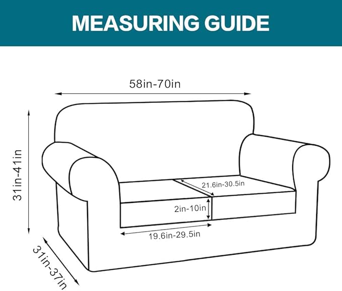 Turquoize 3 Piece Sofa Covers for 2 Cushion Couch Sofa Slipcover Soft Couch Cover for Dogs-Washable Sofa Furniture Covers with 2 Individual Cushion Covers, Thick Jacquard Fabric (Loveseat, Dove)