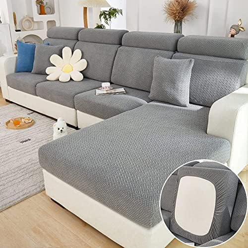 Couch Cushion Covers for Sofa Couch Covers Wear-Resistant Universal Sofa Cover Washable Stretch for Sectional Slipcovers (Texture-Gray,Chaise Cover)