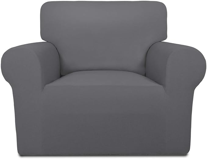 PureFit Super Stretch Chair Sofa Slipcover – Spandex Non Slip Soft Couch Sofa Cover, Washable Furniture Protector with Non Skid Foam and Elastic Bottom for Kids, Pets （Chair, Gray ）