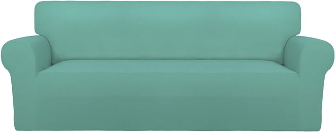 PureFit Super Stretch Sofa Slipcover – Spandex Non Slip Soft Couch Sofa Cover, Washable Furniture Protector with Non Skid Foam and Elastic Bottom for Kids, Pets （Sofa, Cyan）