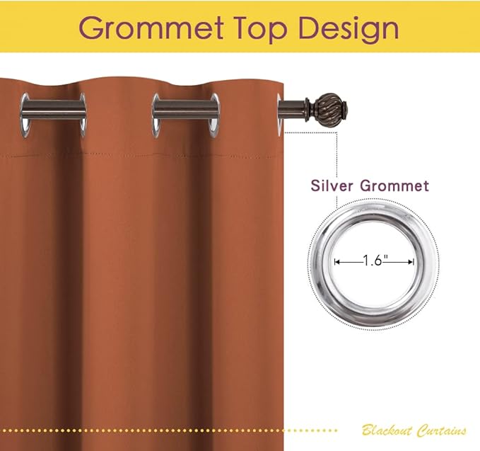 NICETOWN Burnt Orange Modern Blackout Curtains for Small Window, Thermal Insulated and Privacy Room Darkening Drape Panels for Boy's Guest Room Door Short Window (2 Panels, W42 x L45 -Inch)