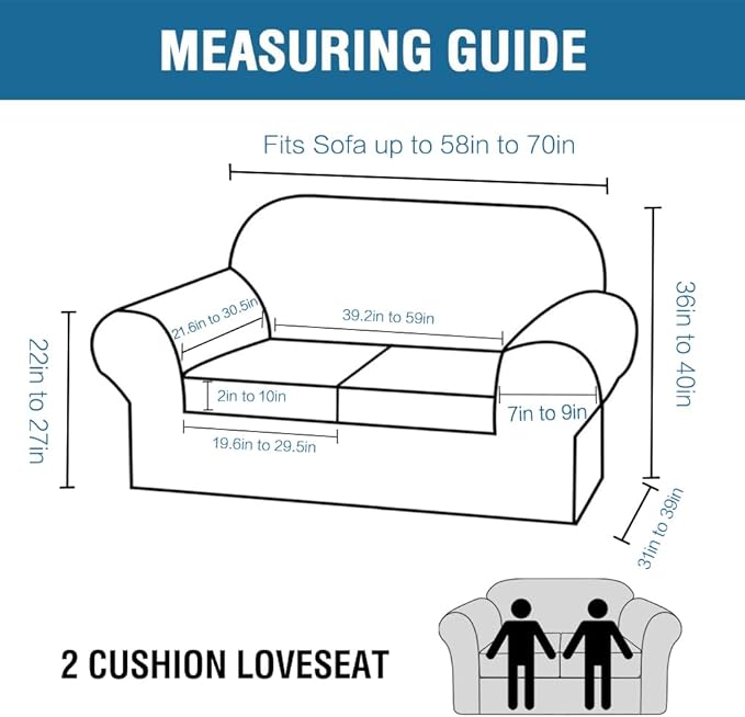 H.VERSAILTEX 3 Piece Stretch Sofa Covers for 2 Cushion Loveseat Couch Covers for Living Room Sofa Slipcovers (Base Cover Plus 2 Seat Cushion Covers) Thicker Jacquard Fabric(Medium Sofa, Deep Teal)