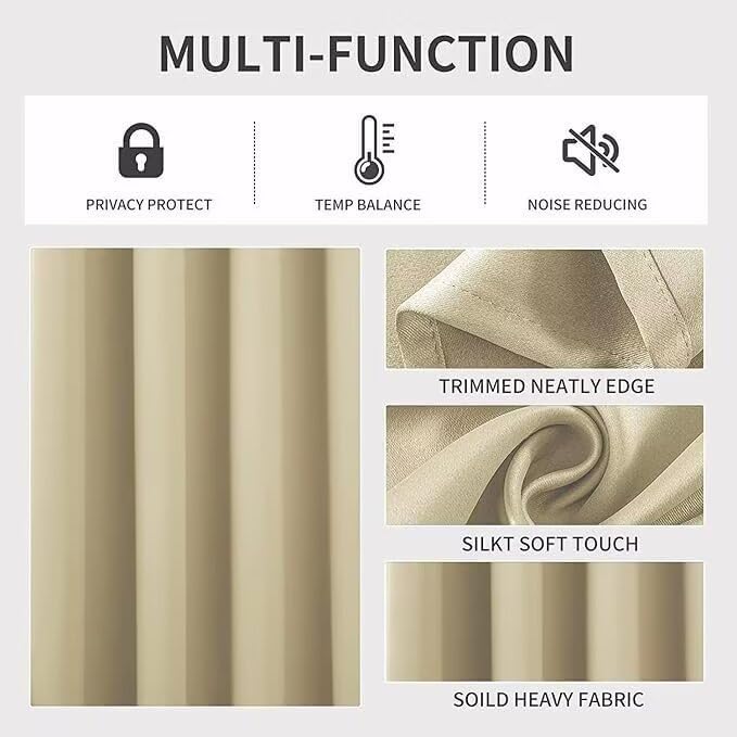 Joydeco Blackout Curtains for Bedroom 84 inch Long 2 Panels, Thermal Insulated Room Darkening Curtains with Grommets, Soft Window Drapes for Living Room (W52 x L84 Inch, Beige)