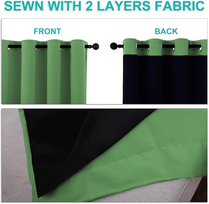 NICETOWN 100% Blackout Blinds, Set of 2, 46" x 96", Forest Green, Laundry Room Decor Window Treatment Curtains for Large Patio Sliding Door, Thermal Insulated Curtains for Bedroom