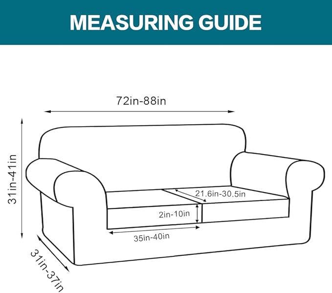 Turquoize 3 Piece Sofa Covers For 2 Cushion Couch Sofa Slipcover Soft Couch Cover For Dogs-Washable Sofa Furniture Covers With 2 Individual Cushion Covers, Feature Thick Fabric (2 Cushion Sofa, Black)