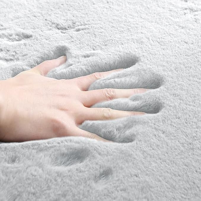 ORINOVA Grey Fluffy Rug Runners for Hallways Rabbit Fur Rugs for Living Room Washable Carpet Faux Sheepskin Rug Teen Room Nursery Decor Rectangle 2x6 Area Rug