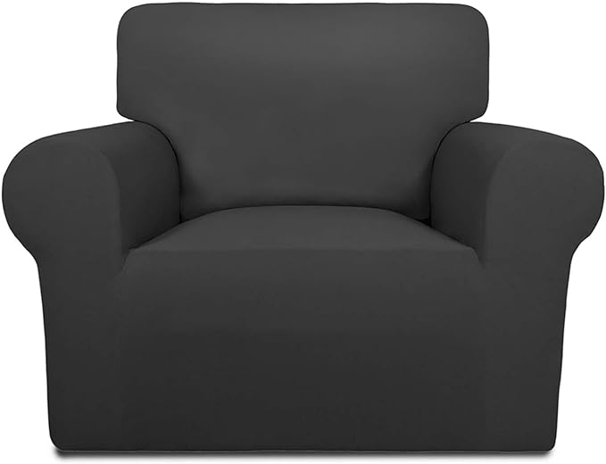 PureFit Super Stretch Chair Sofa Slipcover – Spandex Non Slip Soft Couch Sofa Cover, Washable Furniture Protector with Non Skid Foam and Elastic Bottom for Kids, Pets （Chair, Dark Gray）