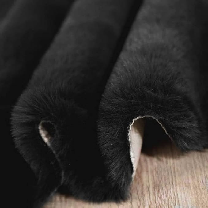 ORINOVA Black Shag Faux Rabbit Fluffy Fur Rugs for Bedroom Machine Washable Runner Rugs for Living Room 2x8 Runner Rug Nursery Rug