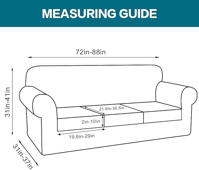 Turquoize 4 Piece Sofa Covers for 3 Cushion Couch Sofa Slipcover Soft Couch Cover for Dogs-Washable Sofa Furniture Covers with 3 Individual Cushion Covers, Jacquard Fabric (3 Cushion Sofa, Gray)