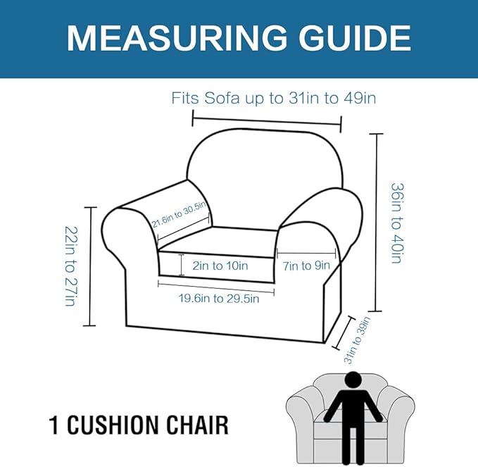 H.VERSAILTEX Rich Velvet Stretch 2 Piece Cover Chair Slipcover Sofa Cover Furniture Protector Couch Soft with Elastic Bottom Chair Couch Cover with Arms Width Up to 49 Inch(Chair,Grey)