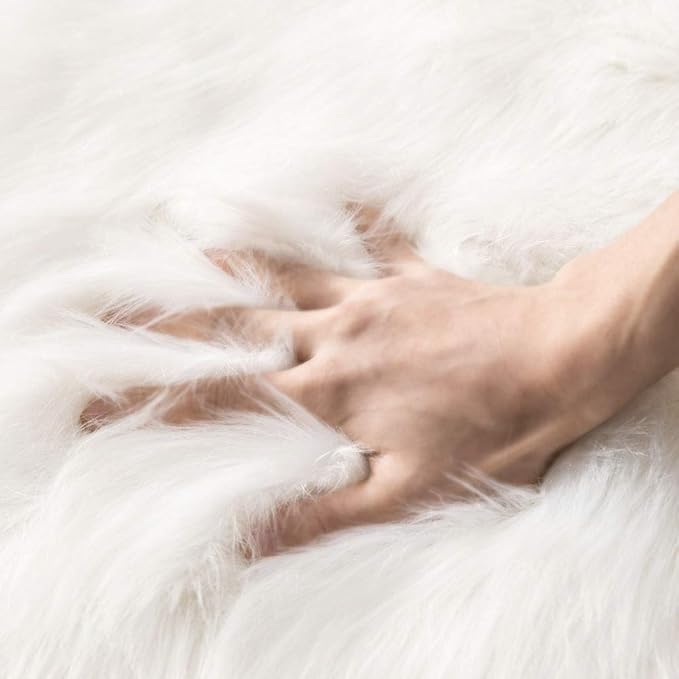 MIULEE Luxury Soft Fluffy Area Rug 3x5 Feet, Faux Fur Sheepskin Rug Decorative Plush Shaggy Carpet for Christmas Decor Bedside Sofa Floor Nursery, White