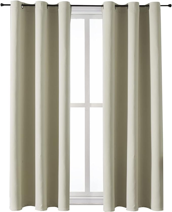 ChrisDowa Grommet Room Darkening Curtains for Bedroom and Living Room - 2 Panels Set Thermal Insulated Blackout Curtains (Beige, 38W x 54L)