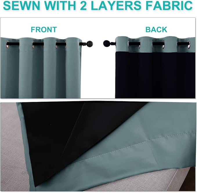 NICETOWN Full Shading Cold Blocking Curtains for Windows, Super Heavy-Duty Black Lined Blackout Curtains for Bedroom, Privacy Assured Window Treatment (Aqua, Pack of 2, 62 inches W x 95 inches L)