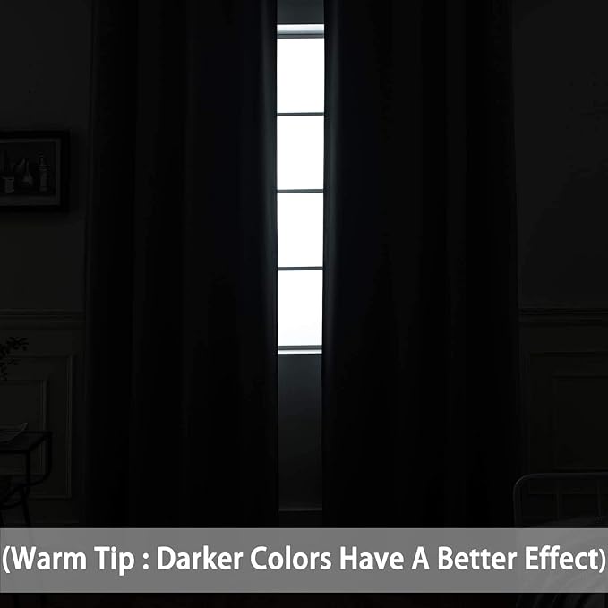 Yakamok Room Darkening Gray Blackout Curtains Thermal Insulated Grommet Curtain Panels for Bedroom, 42W x 72L, Grey, 2 Panels