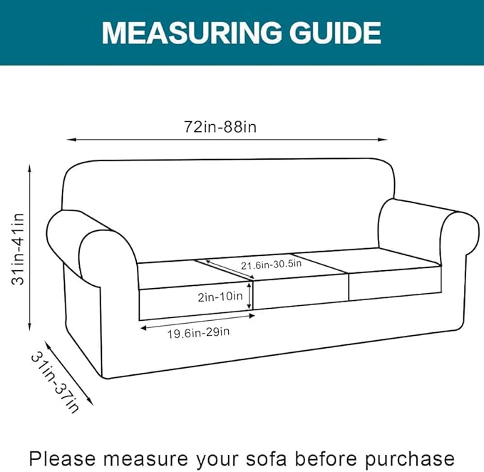 Turquoize 4 Piece Sofa Covers for 3 Cushion Couch Sofa Slipcover Soft Couch Cover for Dogs-Washable Sofa Furniture Covers with 3 Individual Cushion Covers, Jacquard Fabric (3 Cushion Sofa, Storm Blue)