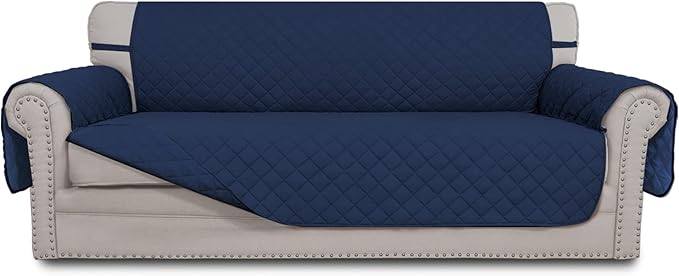Easy-Going Reversible Couch Cover for 3 Cushion Couch Sofa Cover for Dogs Water Resistant Furniture Protector Cover with Foam Sticks Elastic Straps for Pet Cat (Sofa, Navy/Navy)