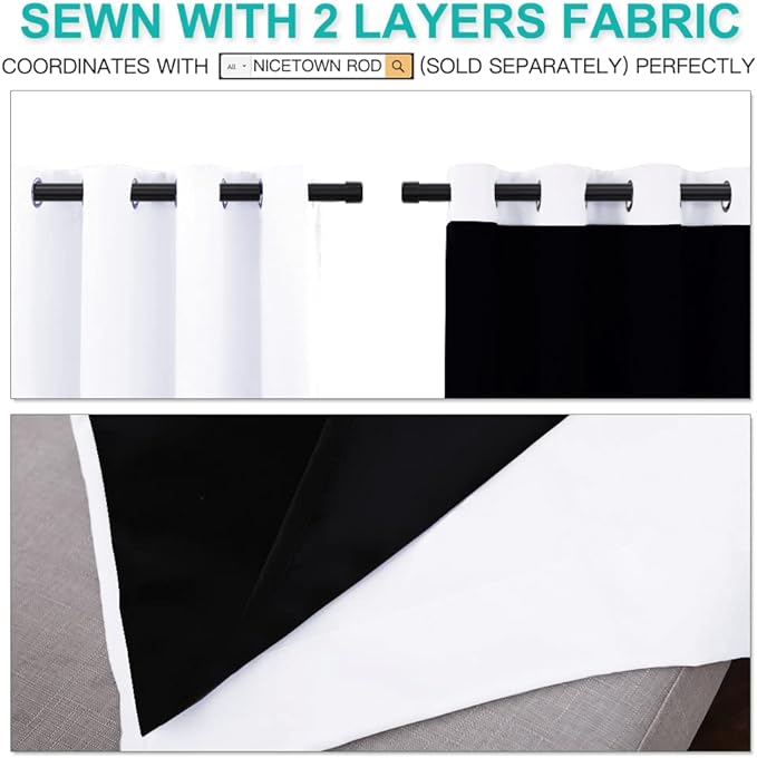 NICETOWN 100% Blackout Window Curtain Panels, Cold and Full Light Blocking Drapes with Black Liner for Nursery, 84 inches Drop Thermal Insulated Draperies (White, 2 Pieces, 70 inches Wide Each Panel)