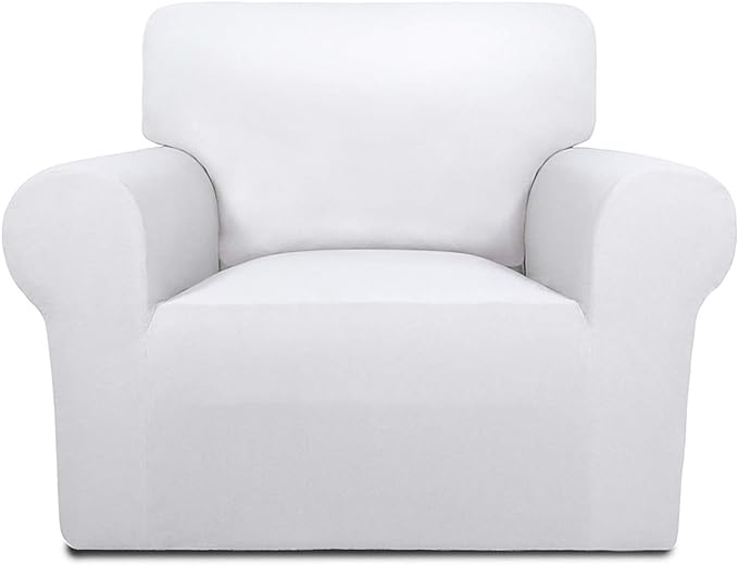 PureFit Super Stretch Chair Sofa Slipcover – Spandex Non Slip Soft Couch Sofa Cover, Washable Furniture Protector with Non Skid Foam and Elastic Bottom for Kids, Pets （Chair, White