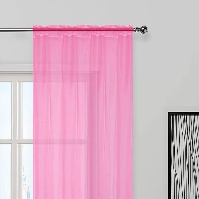 SpaceDresser Basic Rod Pocket Sheer Voile Window Curtain Panels Pink 1 Pair 2 Panels 52 Width 54 Inch Long for Kitchen Bedroom Children Living Room Yard（Pink, 52W x 54L）
