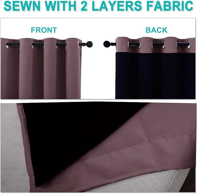 NICETOWN Living Room Completely Shaded Draperies, Privacy Protection & Noise Reducing Ring Top Drapes, Black Lined Insulated Window Treatment Curtain Panels (Dry Rose, 2 Pieces, W46 x L72)