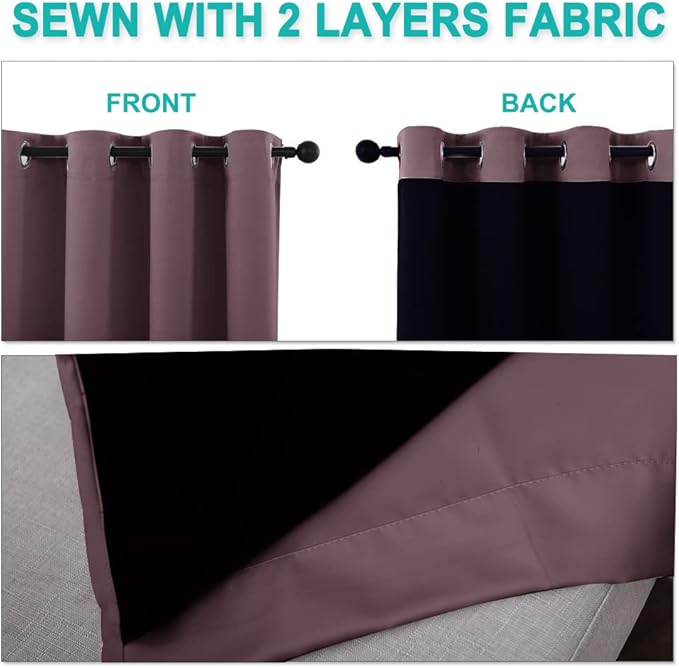 NICETOWN Full Shading Curtains 90 inches Long 2 Panels Set for Windows, Super Heavy-Duty Black Lined Blackout Curtains for Bedroom, Privacy Assured Window Treatment (Dry Rose, Pack of 2, 52 inches W)