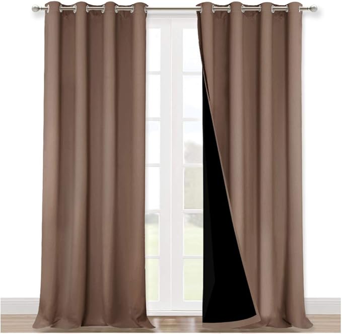 NICETOWN Extra Long Truly Blackout Drapes for Hall and Villa, Blackout Window Curtain Panels with Black Lined for Night Shift Worker, 52-inch Width, 108-inch Length, Cappuccino, 2 PCs