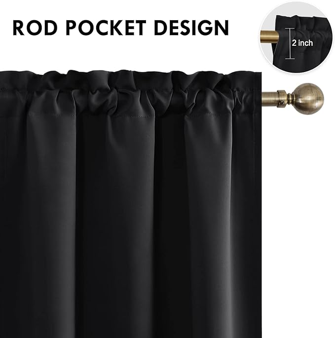 DWCN Blackout Curtains for Bedroom – Thermal Insulated Room Darkening Drapes for Living Room, Black, W 42 x L 84 Inch, Set of 2 Rod Pocket Curtain Panels