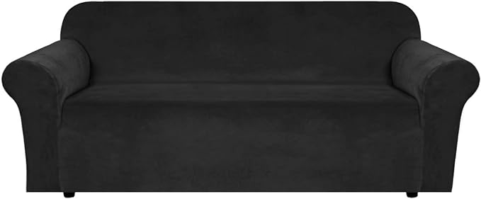 H.VERSAILTEX 1 Peice Stretch Velvet Sofa Covers for 3 Cushion Couch Covers Sofa Slipcovers Furniture Protector Soft, Crafted from Thick Comfy Rich Velour (Sofa 72"-90", Black)