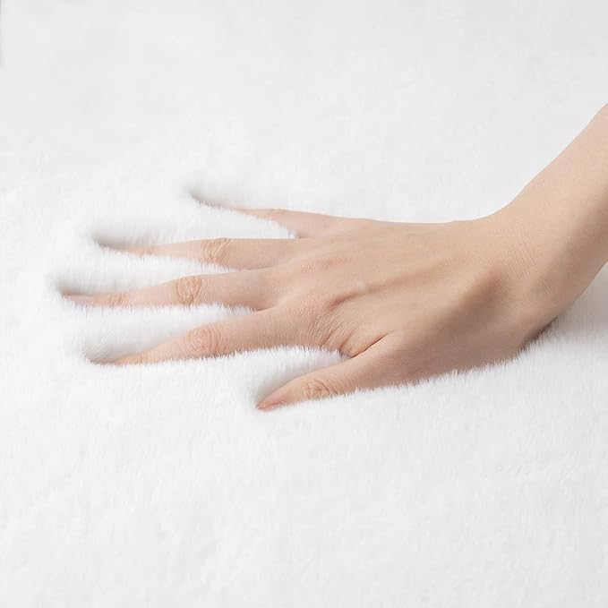 ORINOVA White Fluffy Faux Rabbit Fuzzy Fur Rug for Living Room Machine Washable Shaggy 2x8 Runner Rug for Bedroom Nursery Rectangle Rugs