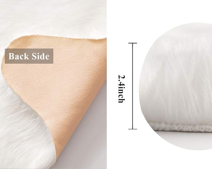MIULEE Luxury Super Soft Fluffy Area Rug Faux Fur Sheepskin Rug Decorative Christmas Plush Shaggy Carpet for Bedside Sofa Floor Nursery 2 x 3 Feet, White