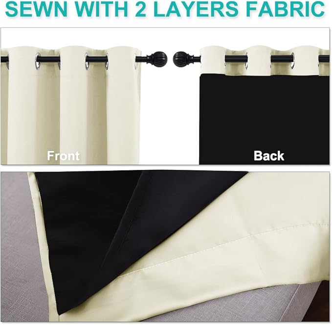 NICETOWN Room Warming Blackout Curtains 80 inches Long, Full Light Blocking Drapes with Black Liner for Nursery, Thermal Insulated Draperies for Hall, Villa (Beige, 2 Pieces, 42" Wide Each Panel)