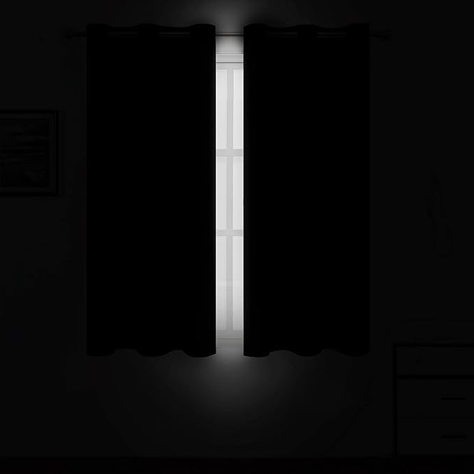 LEMOMO Black Blackout Curtains 42 x 54 Inch Length Set of 2 Panels Grommet Bedroom Curtains for Living Room
