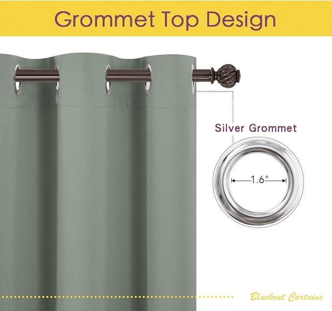 NICETOWN Bedroom Curtain Panels Blackout Draperies, Sage Green, 1 Pair, 34 by 40-inch, Thermal Insulated Solid Grommet Blackout Curtains/Drapes