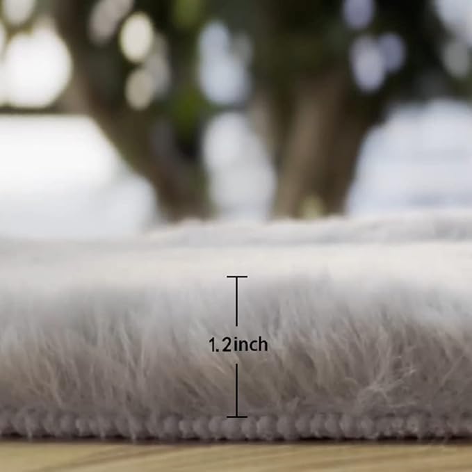 ORINOVA Faux Fuzzy Washable Fur Area Rugs for Bedroom 3x5 Silver Gray Fluffy Rug for Living Room Cute Room Nursery Rug
