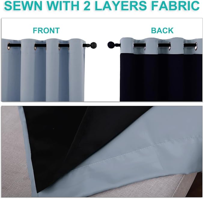 NICETOWN 100% Blackout Curtains 84 inches Long, Vintage Blue, 52 inches Wide, Pair of Energy Smart & Noise Blocking Out Drapes for Baby Room Window, Thermal Insulated Guest Room Lined Window Dressing